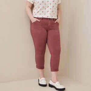 Crop Aviator Skinny Stretch Twill Mid-Rise Pant from Torrid 26 Burgundy NWOT